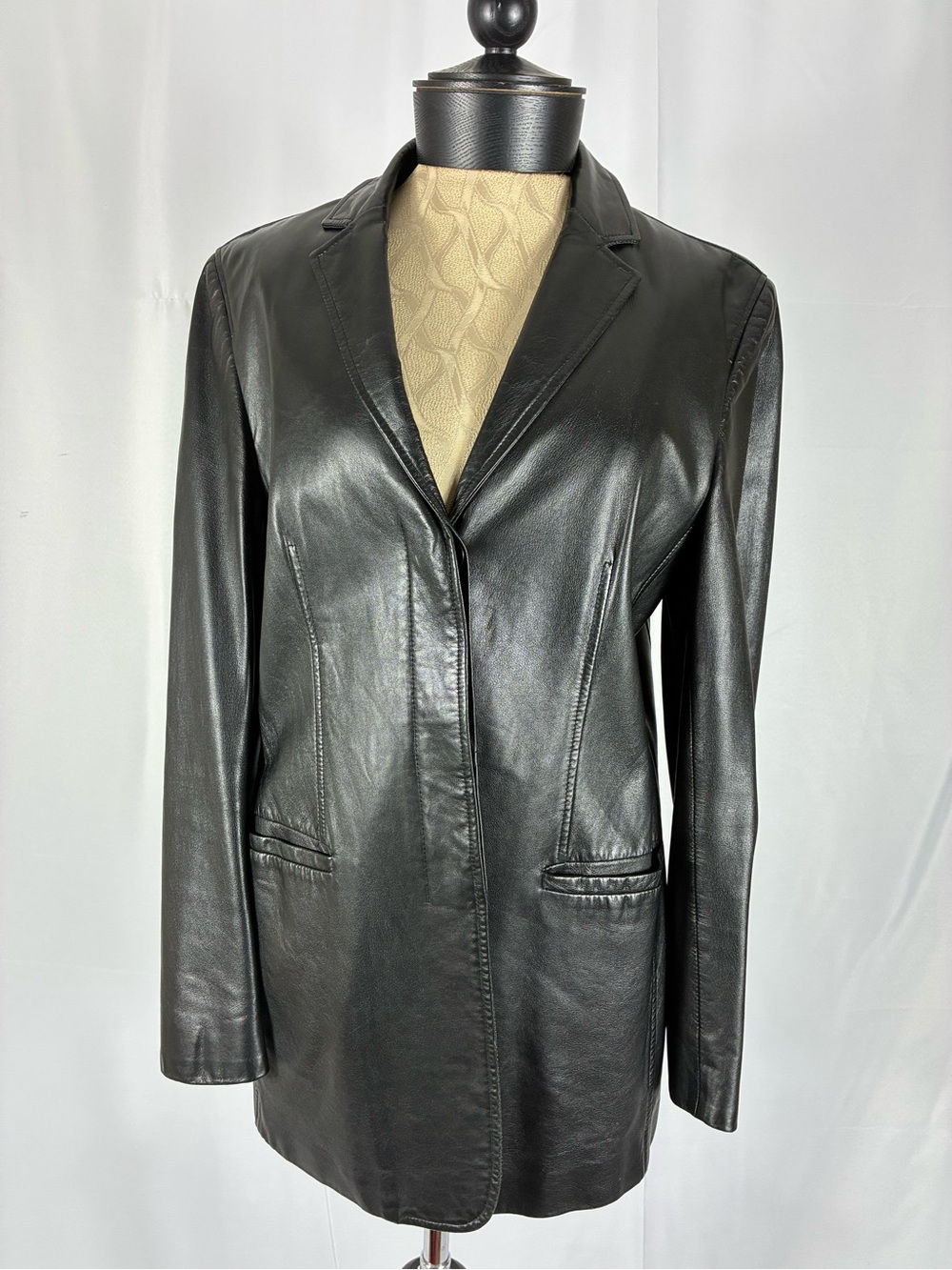 Calvin Klein Vintage Black Leather Blazer Jacket